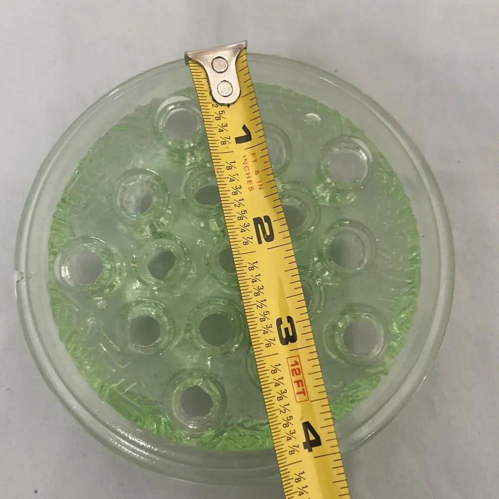 Vintage Green Uranium Glass 16 Hole Flower Frog